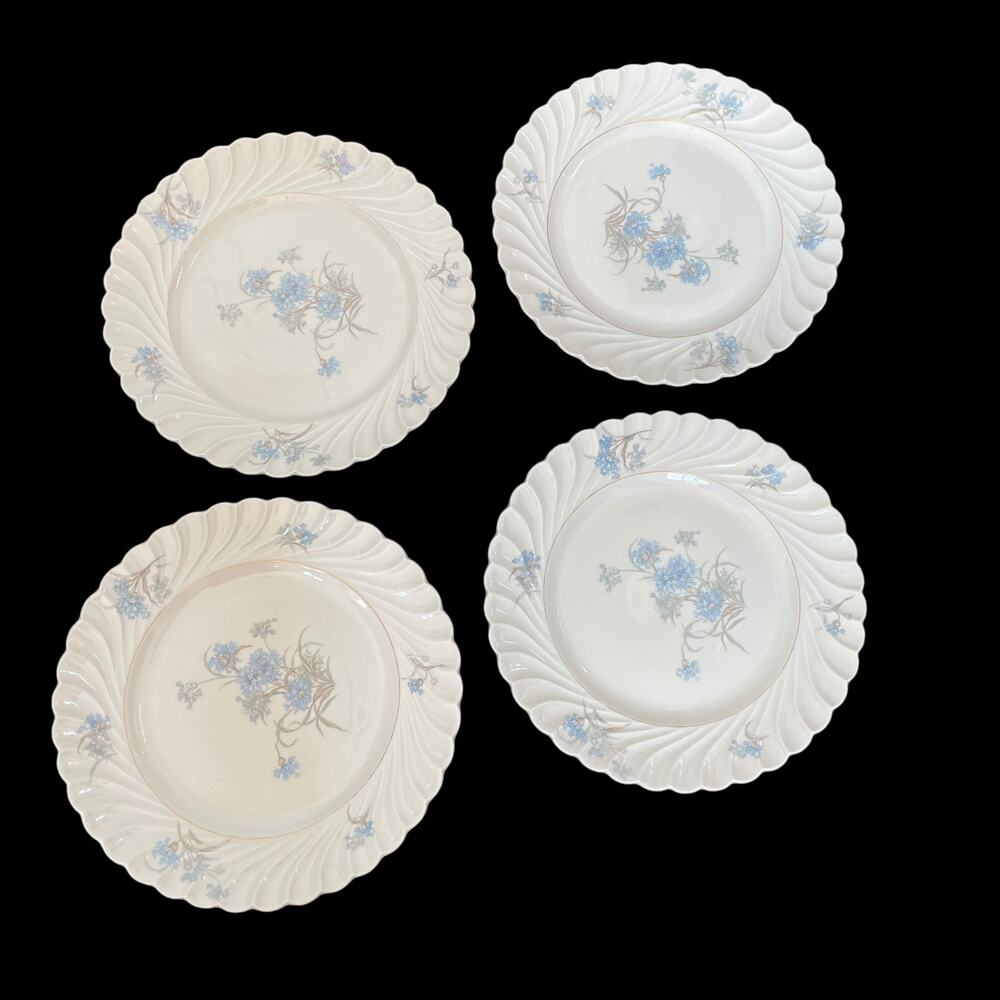 Haviland Limoges Bergere Dinner Plate Set of 4 Blue Flowers Gold Verge Swirl